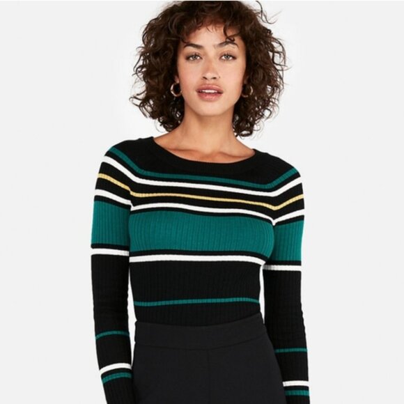 NWT Women's EXPRESS‎ Striped Ribbed Bateau Sweater | Size M - Picture 1 of 7